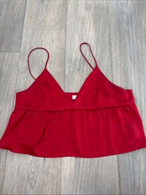 Little Moon Red Spaghetti-Strap V-Neck Peplum Cami